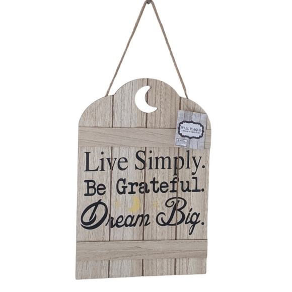 🔖 NWT! Hanging Wall Plaque - Live Simply. Be Grateful. Dream Big. - Picture 7 of 9